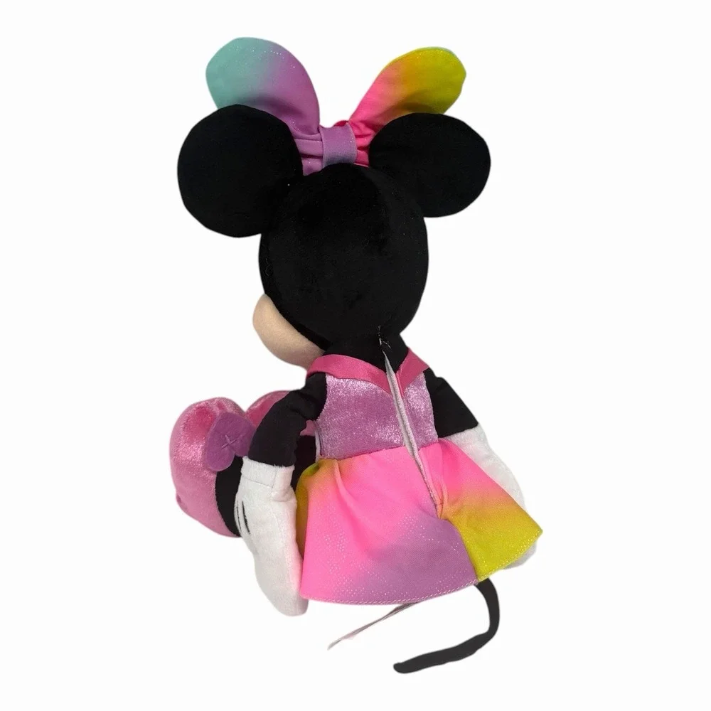 Disney Minnie Mouse Plush Rainbow Ombre Dress Heart Shoes Stuffed Toy